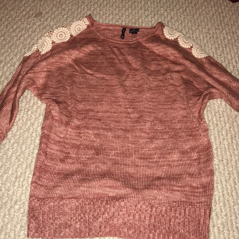 Pink lace embellished sweater